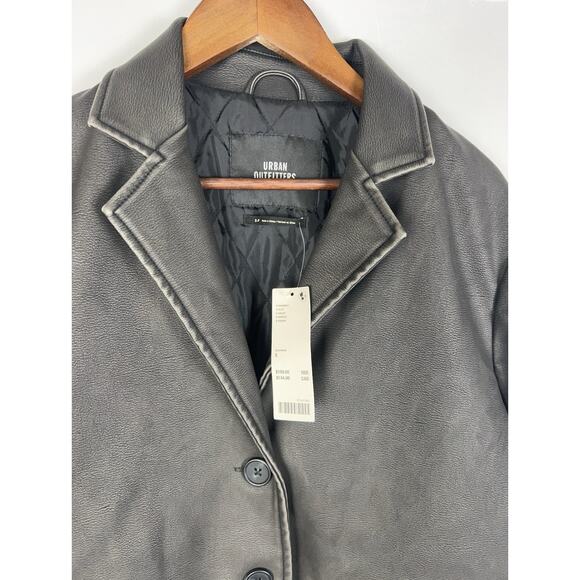NWT Urban Outfitters Rue Faux Leather Charcoal black Overcoat Sz SP - Picture 11 of 12